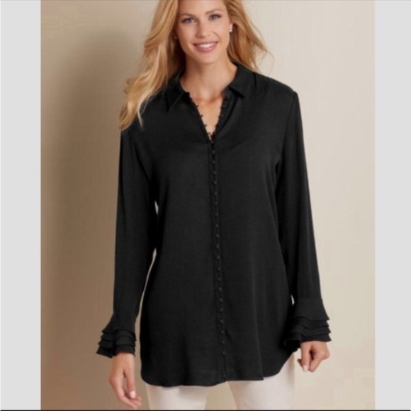 Soft Surroundings Poet Blouse Black Ruffle Sleeves Top NWOT - Picture 12 of 12